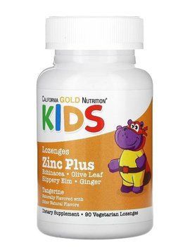 California Gold Nutrition Zinc Plus пастилки із цинком для дітей, натуральний смак мандарина VI005 фото