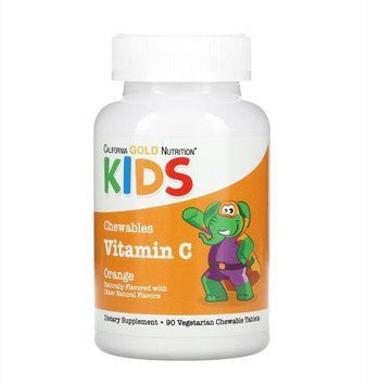 California Gold Nutrition Жувальний вітамін C із комплексом біофлавоноїдів для дітей, апельсиновий смак VI008 фото