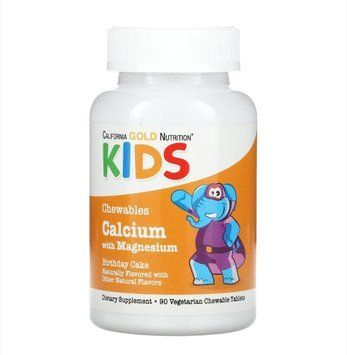 California Gold Nutrition Жувальна добавка з кальцієм і магнієм для дітей, зі смаком торта VI009 фото